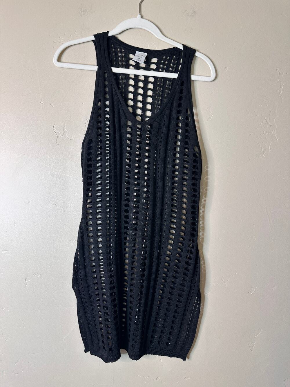 Black Net Swim Cover Up Dress Medium
